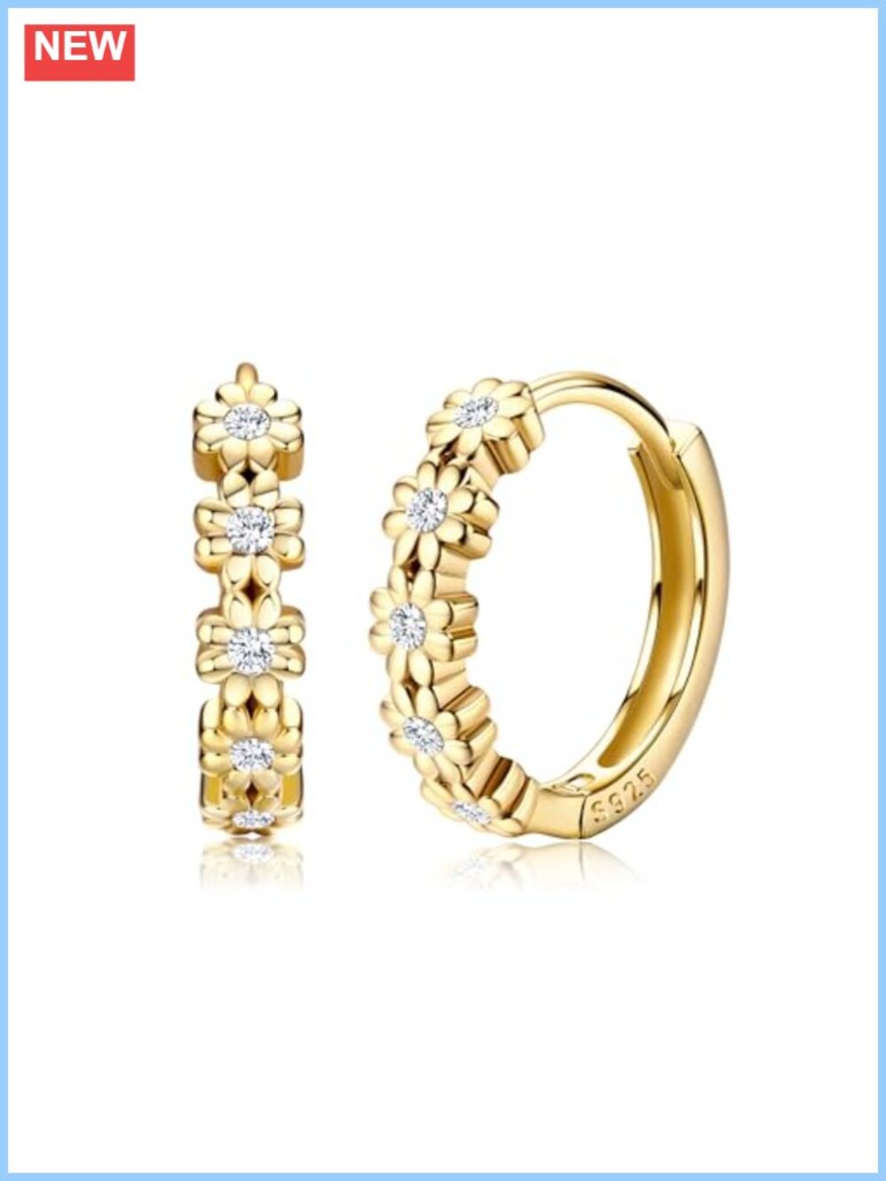 Solid 925 Sterling Silver Daisy Hoop Earrings for Women